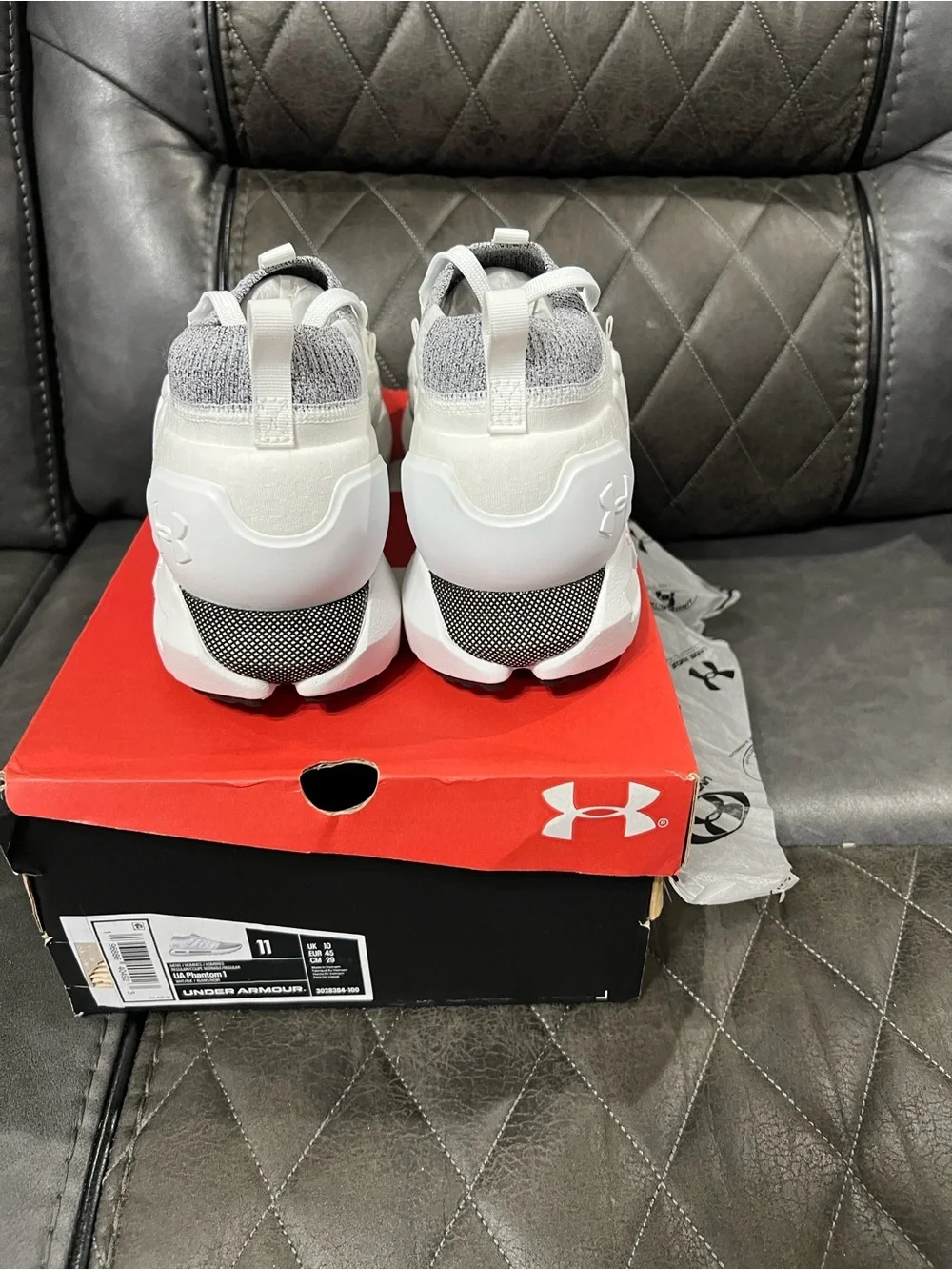 Under Armour White & Light Gray HOVR Phantom Athletic Sneakers